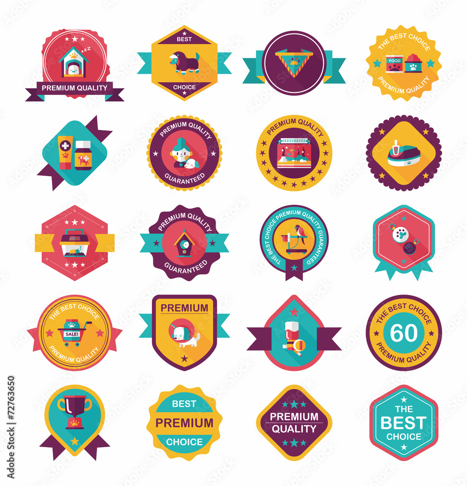 Pet badge flat banner design background set, eps10 Pet badge flat banner design background set, eps10