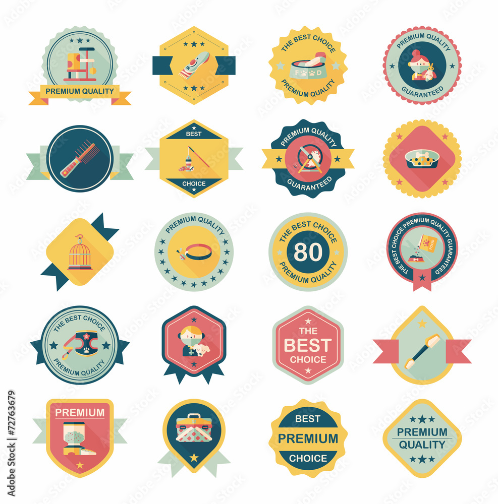 Pet badge flat banner design background set, eps10 Pet badge flat banner design background set, eps10