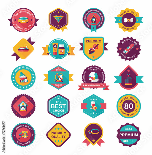 Pet badge flat banner design background set, eps10
