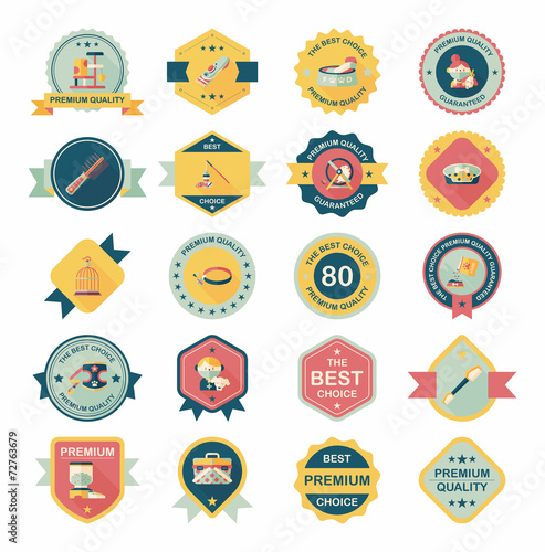 Pet badge flat banner design background set, eps10