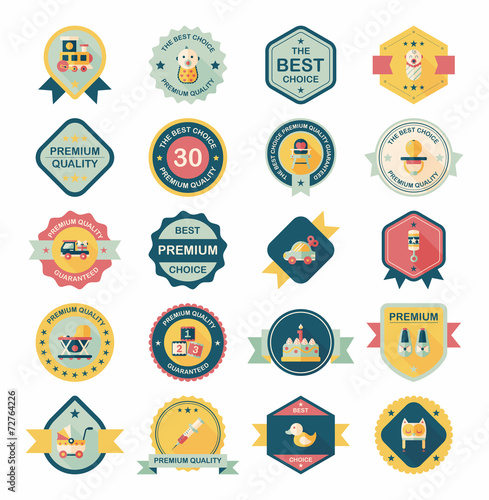 Baby badge banner design flat background set, eps10