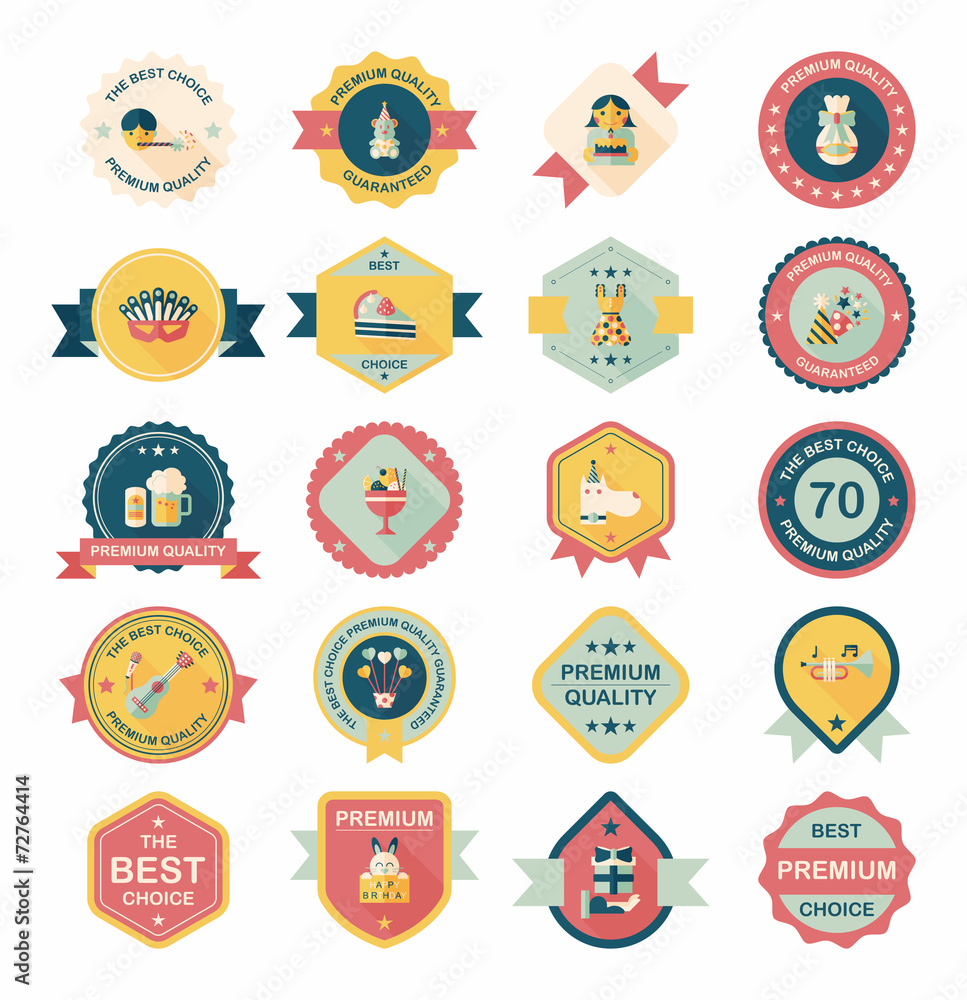 Birthday badge banner design flat background set, eps10 Birthday badge banner design flat background set, eps10