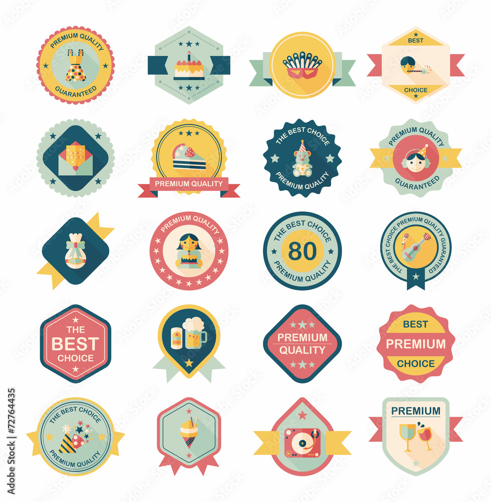 Birthday badge banner design flat background set, eps10 Birthday badge banner design flat background set, eps10