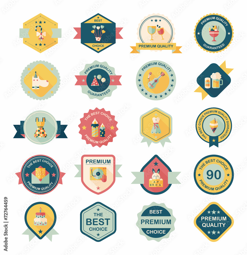 Birthday badge banner design flat background set, eps10 Birthday badge banner design flat background set, eps10