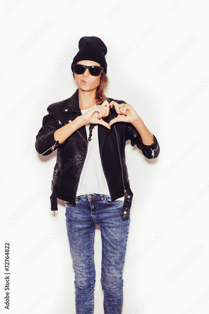 Girl in sunglasses Forming a Heart with Her Hands Girl in sunglasses Forming a Heart with Her Hands