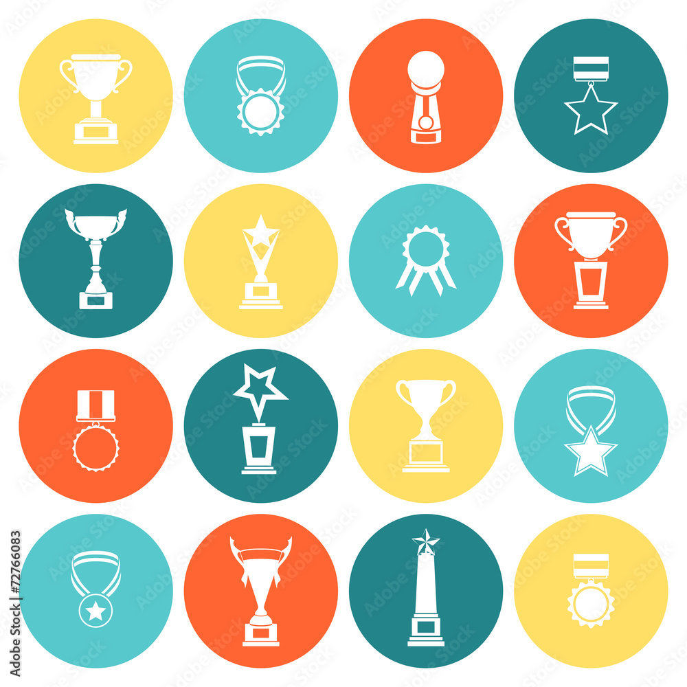 Trophy icons set flat Trophy icons set flat