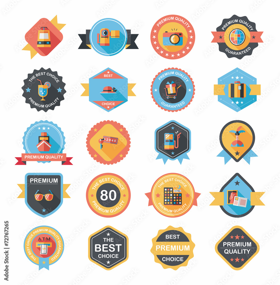 Fototapeta premium Travel badge banner design flat background set, eps10