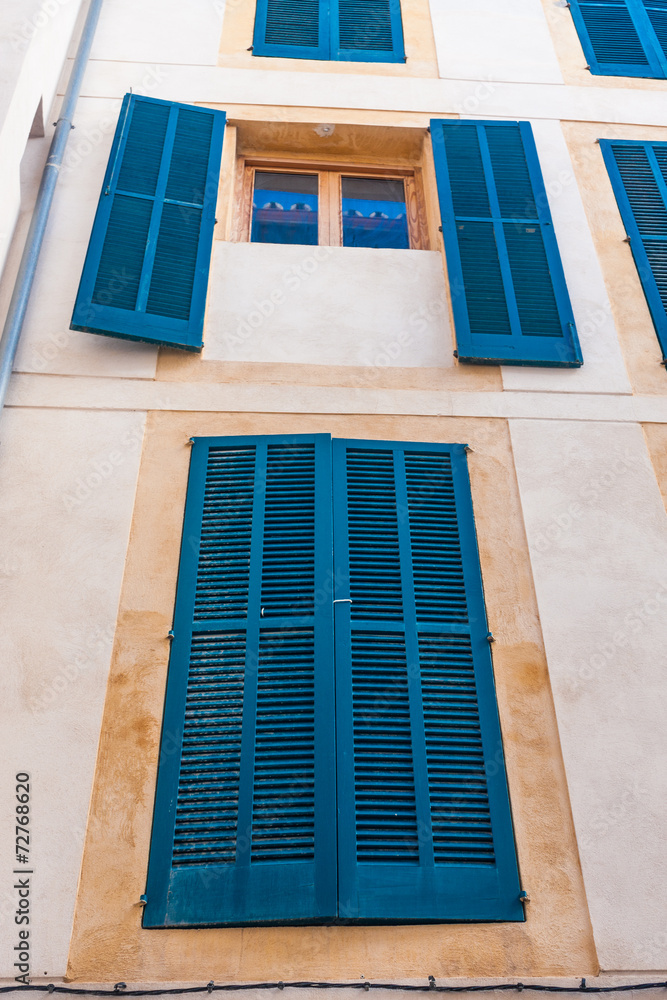 Windows with blue frames