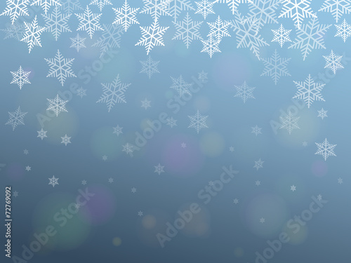 CHRISTMAS Background (lights blue sky falling snowflakes)