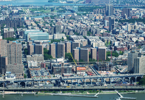 Canvas Print Manhattan west side. Aerial view from helicopter