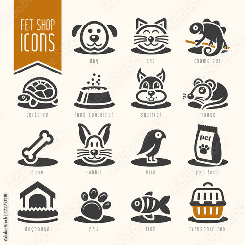 Pet, vet, pet shop icon set