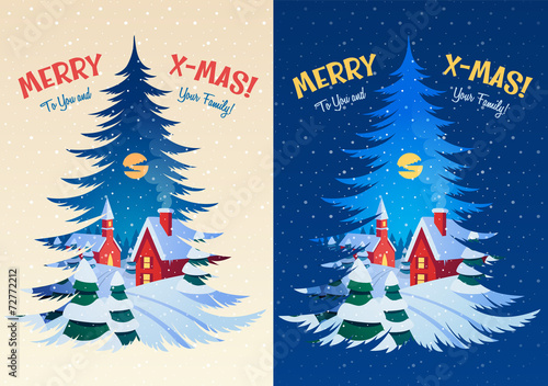 Christmas winter landscape. Greeting card