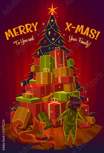 A pile of Christmas gifts. Greeting card