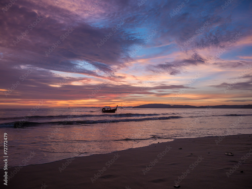 Tropical sunset on the beach. Ao-Nang. Krabi