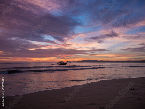 Tropical sunset on the beach. Ao-Nang. Krabi © Netfalls