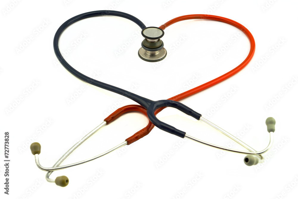 Red and blue Stethoscope in Shape of Heart Red and blue Stethoscope in Shape of Heart