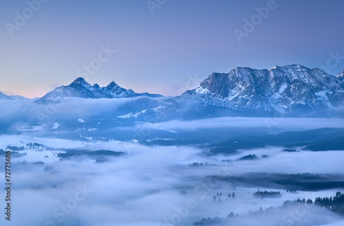 Karwendel mountains in morning fog