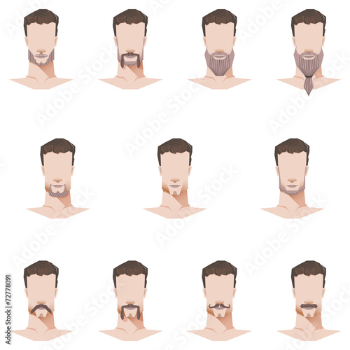 male face mustache and beard flat style