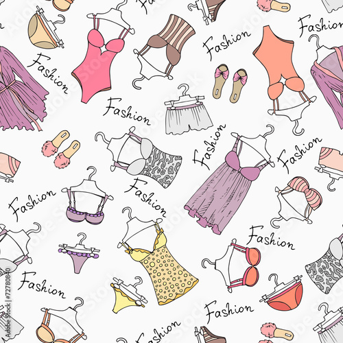 Vector seamless pattern with hand drawn lingerie