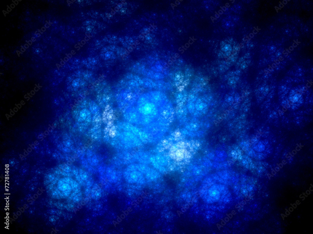 Blue glowing spiral nebula system in space