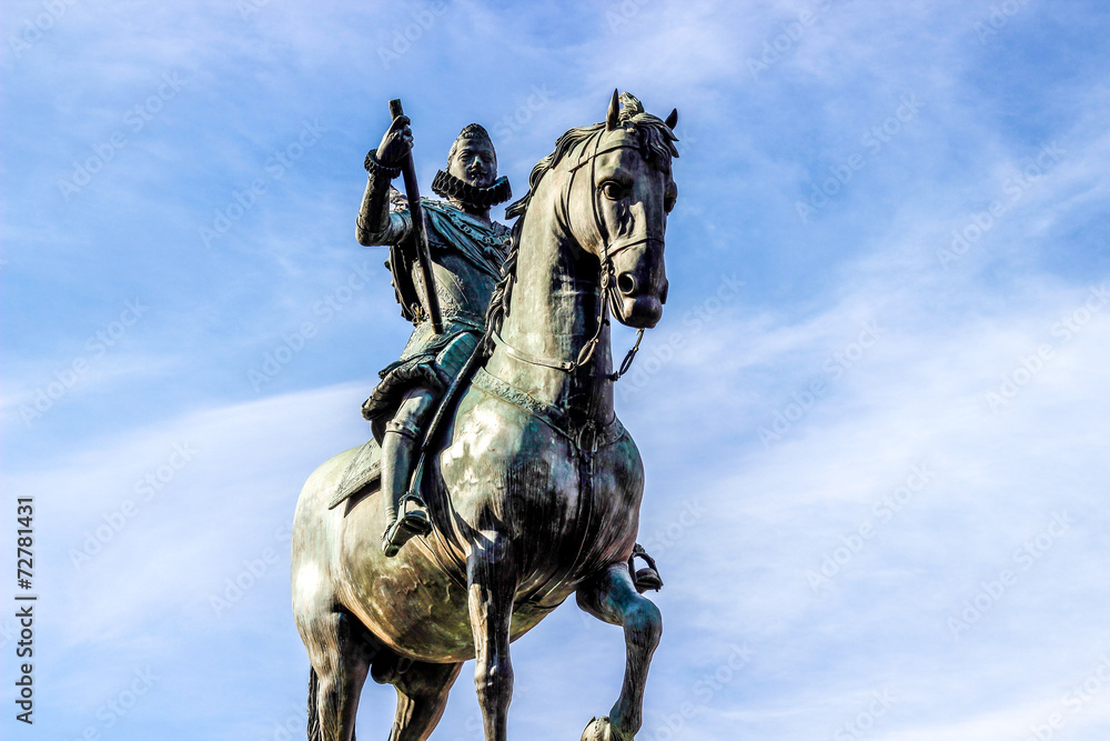 Bronze statue of King Philip III, Plaza Mayor, Madrid, Spain