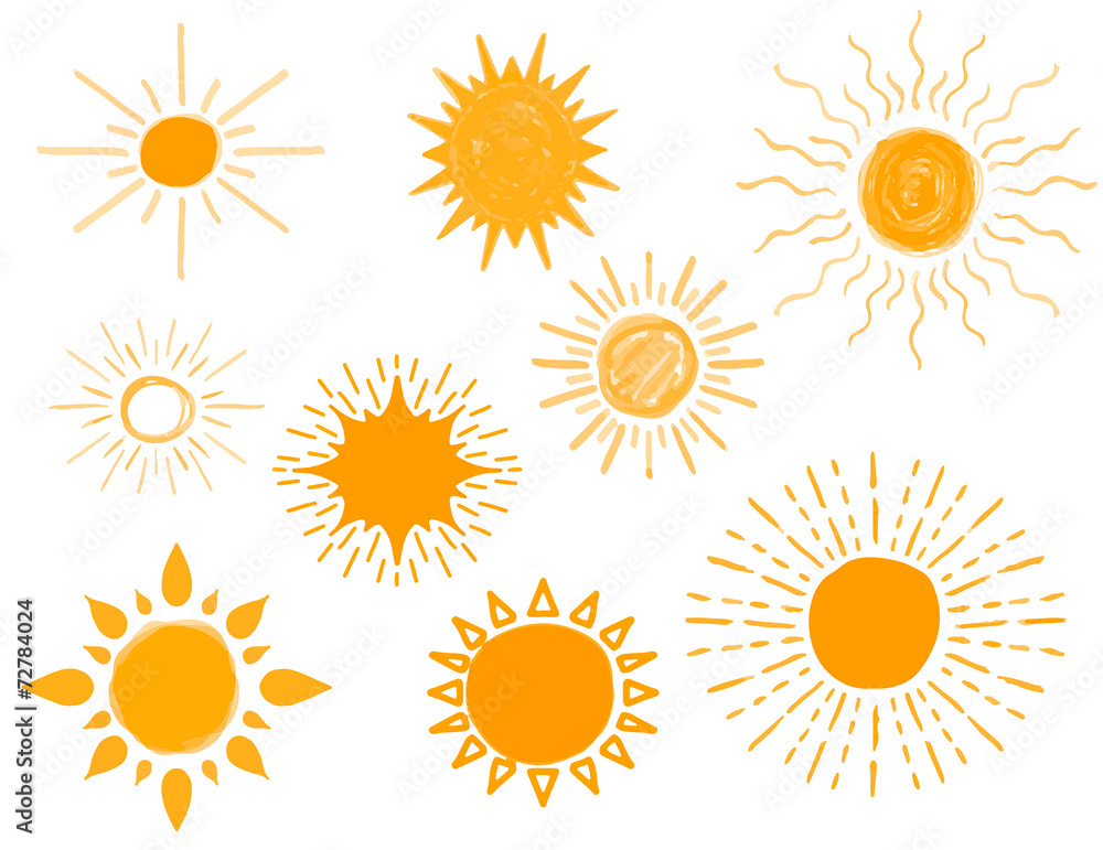 Set of Different Hand Drawn Suns, Vector Illustration Set of Different Hand Drawn Suns, Vector Illustration