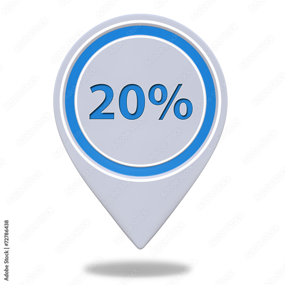 Twenty percent pointer icon on white background Twenty percent pointer icon on white background