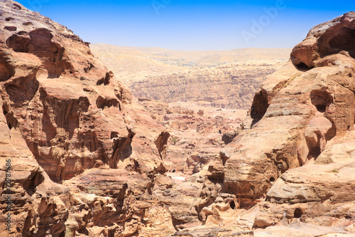 red rock formations in Petra Jordan.