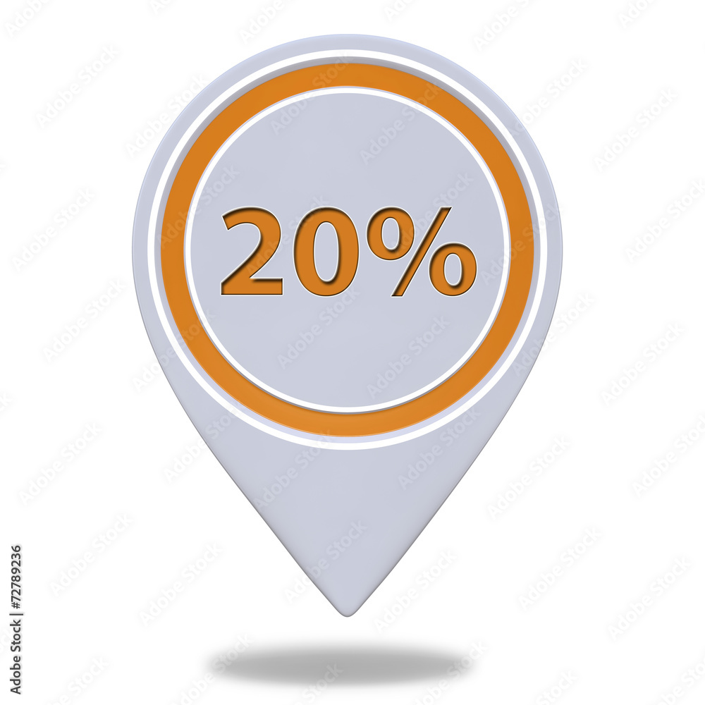 Twenty percent pointer icon on white background Twenty percent pointer icon on white background