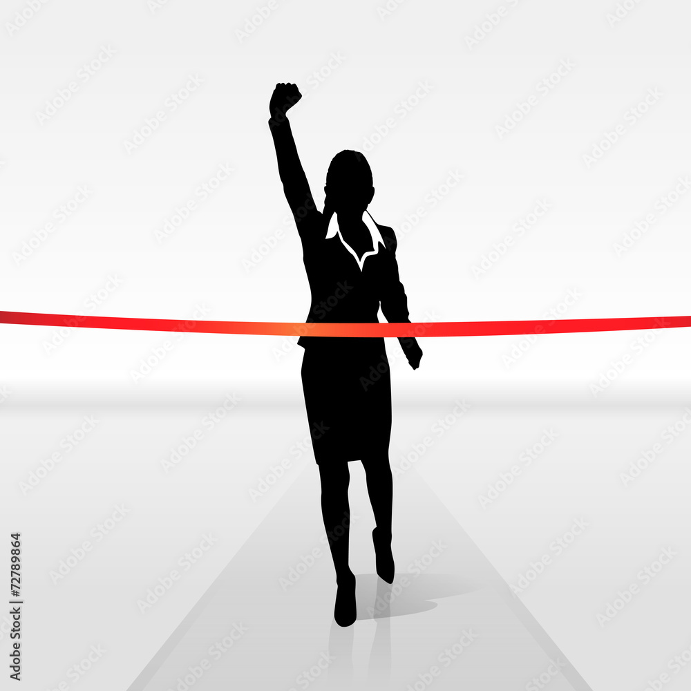 running businesswoman crossing finish line, vector