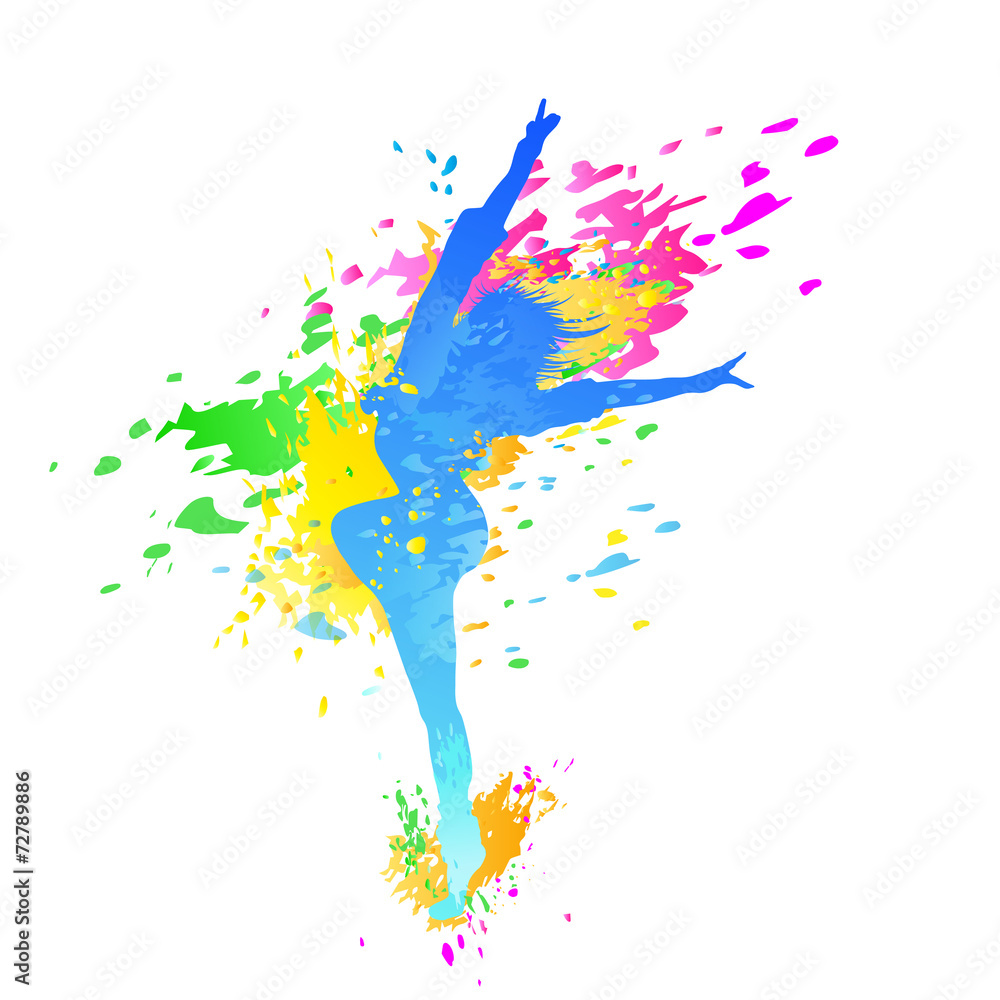Fototapeta premium dancing colorful girl splash paint dance