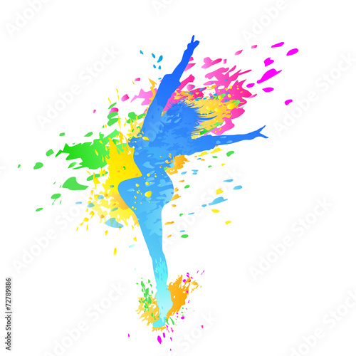 dancing colorful girl splash paint dance