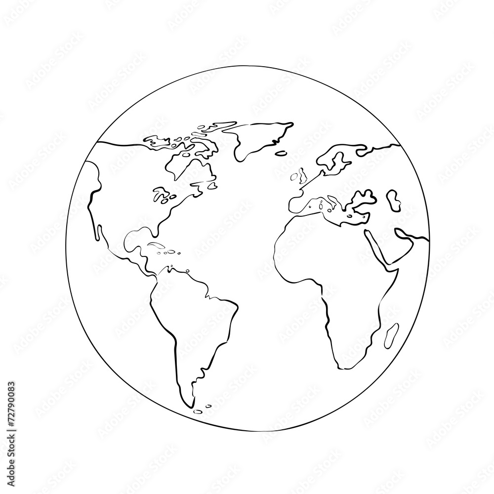 sketch globe world map black vector illustration