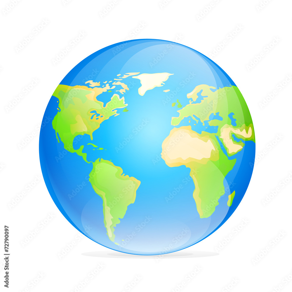 Vector globe icon color world map