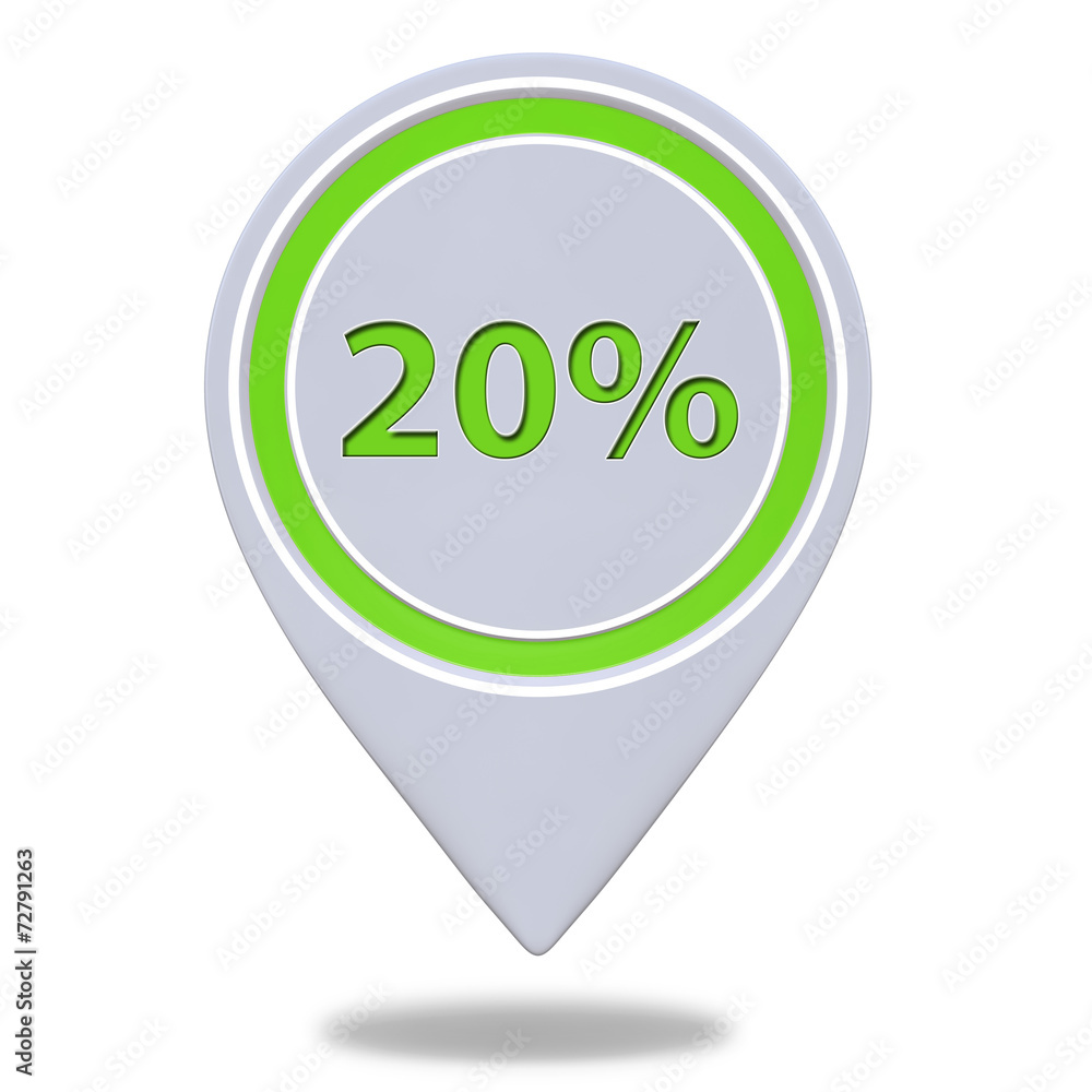 Twenty percent pointer icon on white background Twenty percent pointer icon on white background