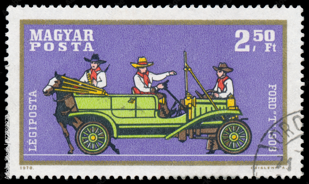 Stamp printed by Hungary shows automobile Ford