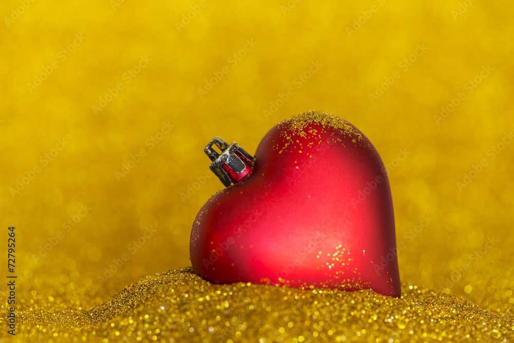 christmas decoration with heart shape and gold background