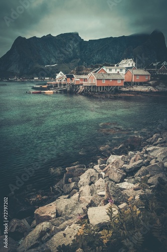 Traditional wooden houses in Reine village, Norway #72797202