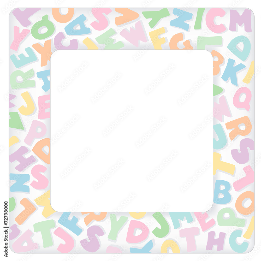 Alphabet Frame, pastel tint multicolor letter border, copy space