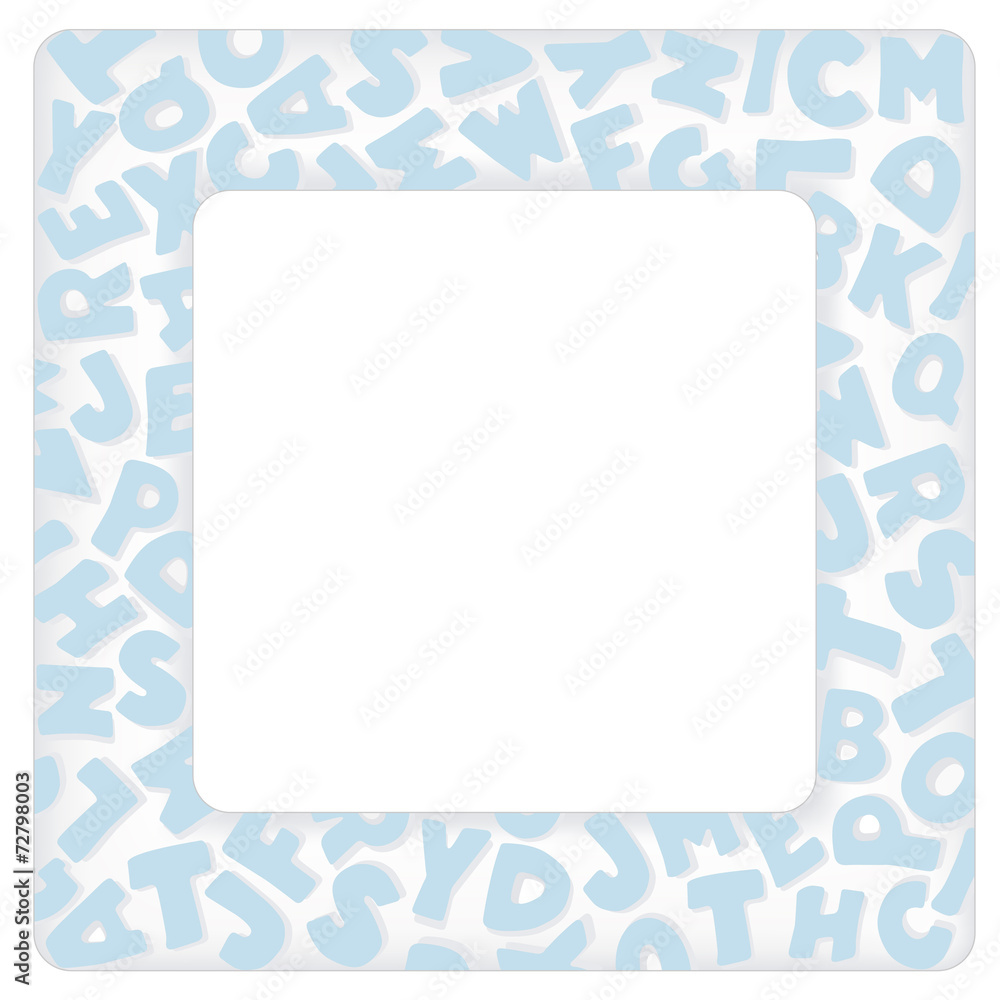 Alphabet Frame, square pastel blue letter border, copy space Alphabet Frame, square pastel blue letter border, copy space