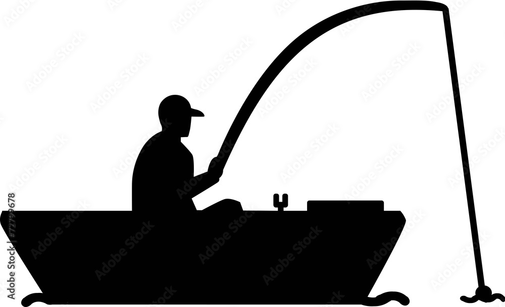 Fishing Silhouette Man in Boat Stock Vector