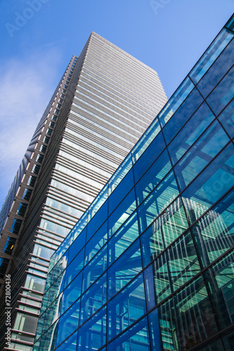 Modern glass architecture of Canary Wharf, London