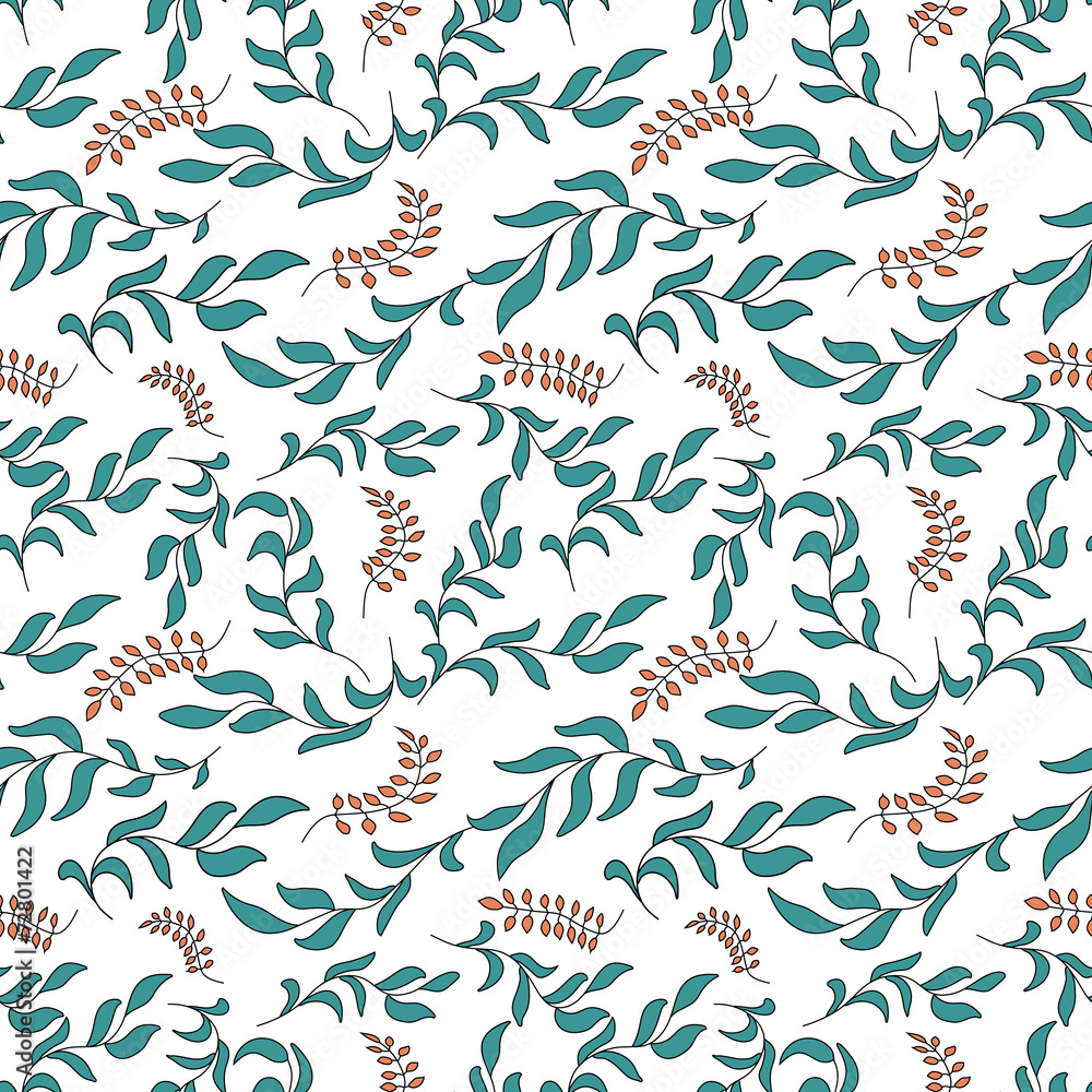 Seamless pattern of branches and leaves against. Seamless pattern of branches and leaves against.