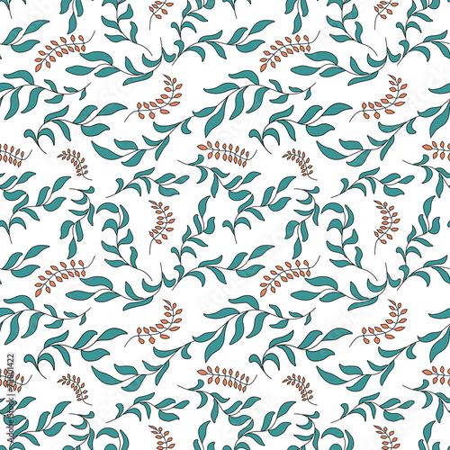 Seamless pattern of branches and leaves against.