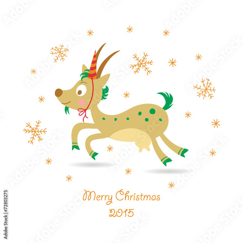 Merry Christmas greeting card with a goat