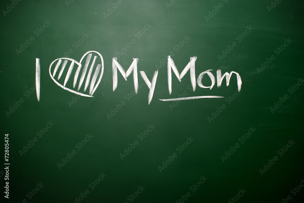 Hand written I love MOM on chalkboard concept Hand written I love MOM on chalkboard concept