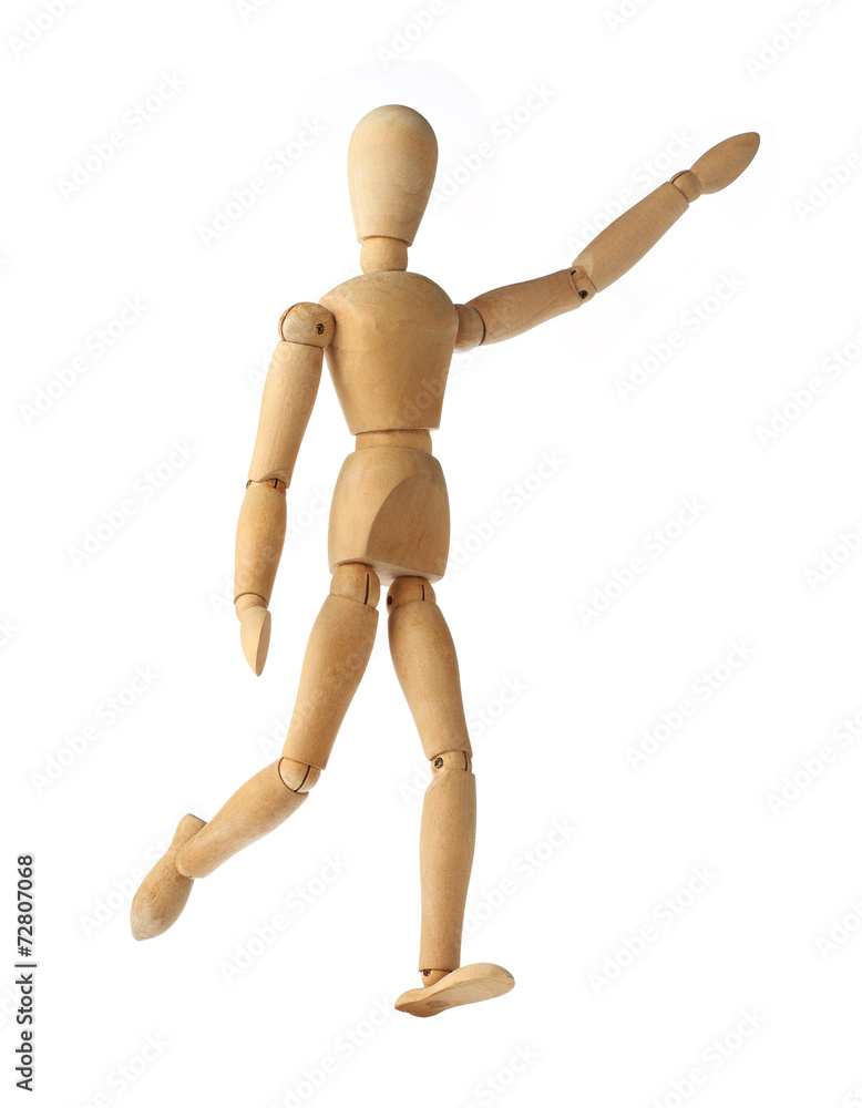 mannequin old wooden dummy acting about soccer isolated on white mannequin old wooden dummy acting about soccer isolated on white