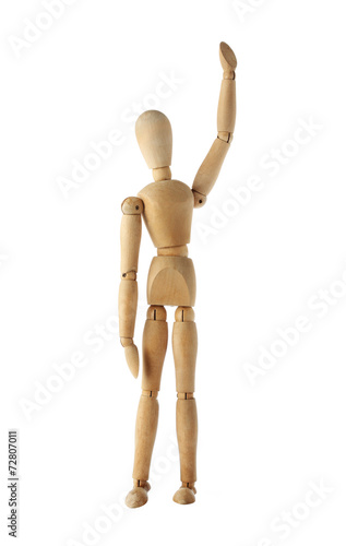 mannequin old wooden dummy winning and finish acting isolated