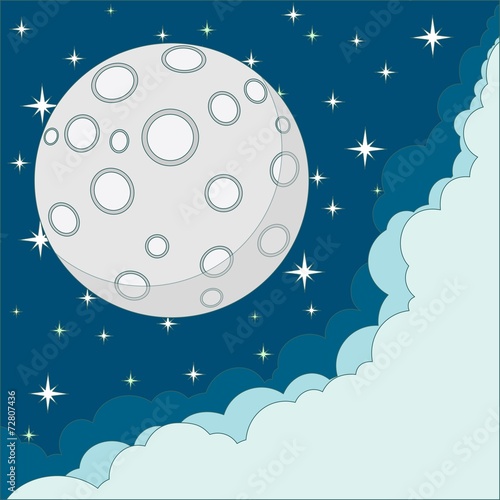 Vector Cartoon moon with space for text in the clouds