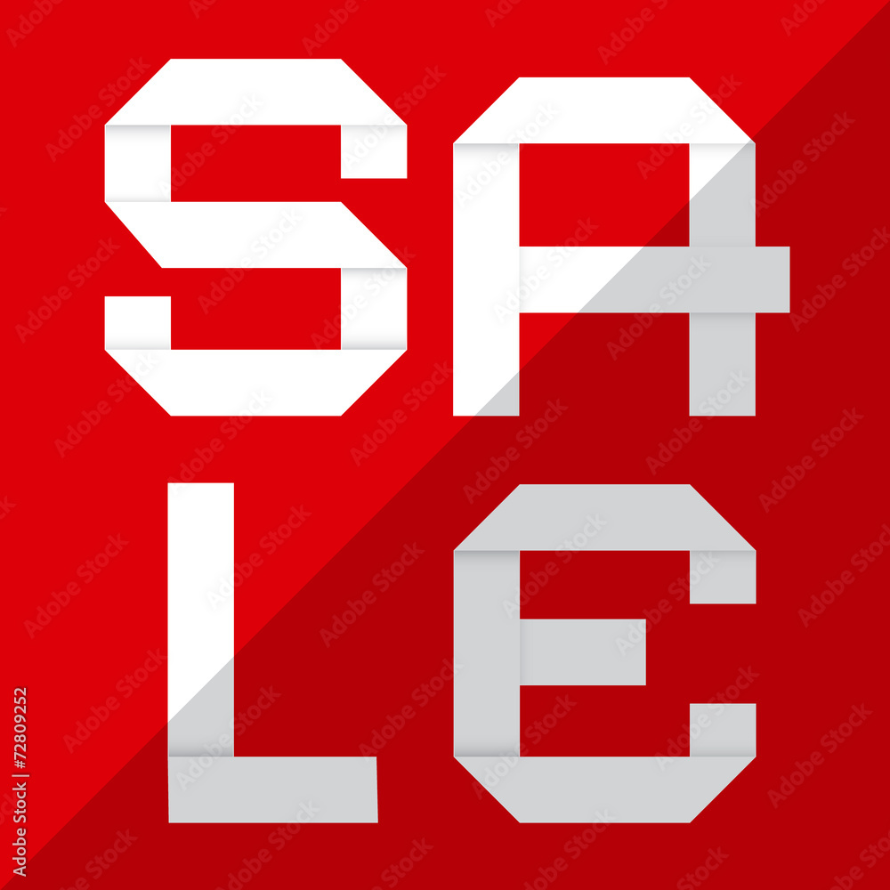 Flat Design Sale Vector Paper Cut Title on Red Background Flat Design Sale Vector Paper Cut Title on Red Background